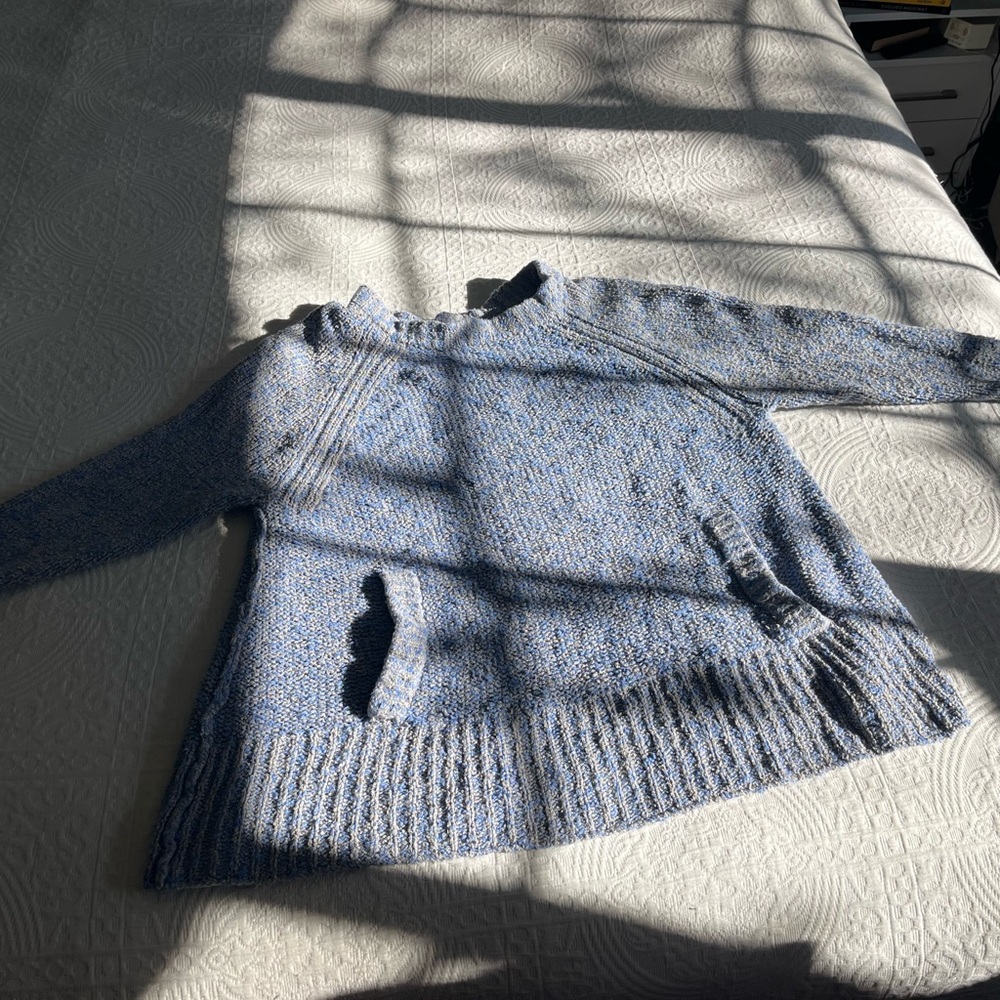Blue Free People Women's Oversized Knit Sweater with kangaroo pocket